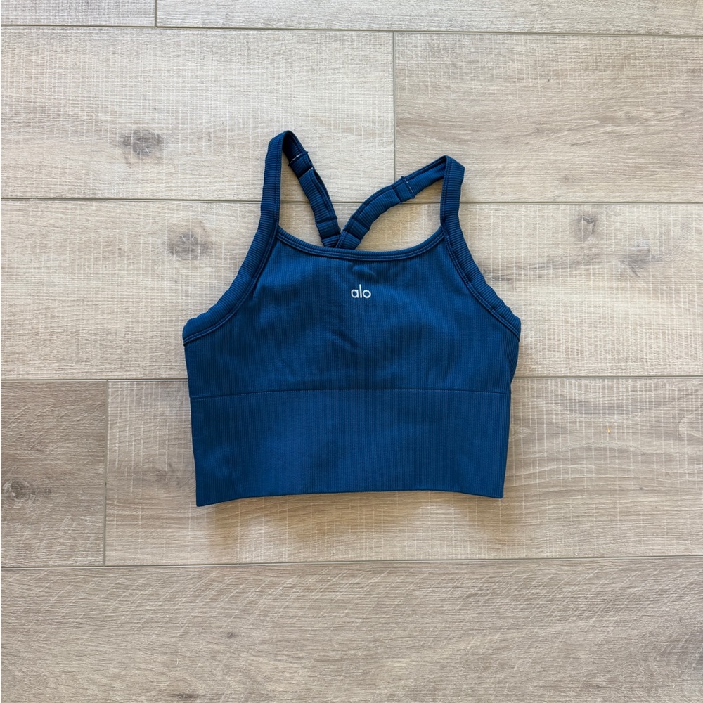 Alo Women's eclipse blue seamless ribbed bra tank